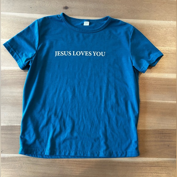 SHEIN Other - SHEIN Teal Kids Tee with 'Jesus Loves You' Message